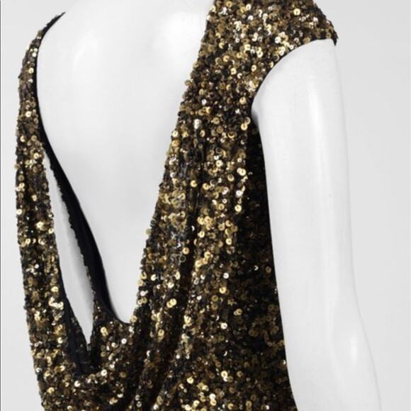 Theia gold sequin sleeveless cowl back dress - Picture 4 of 9